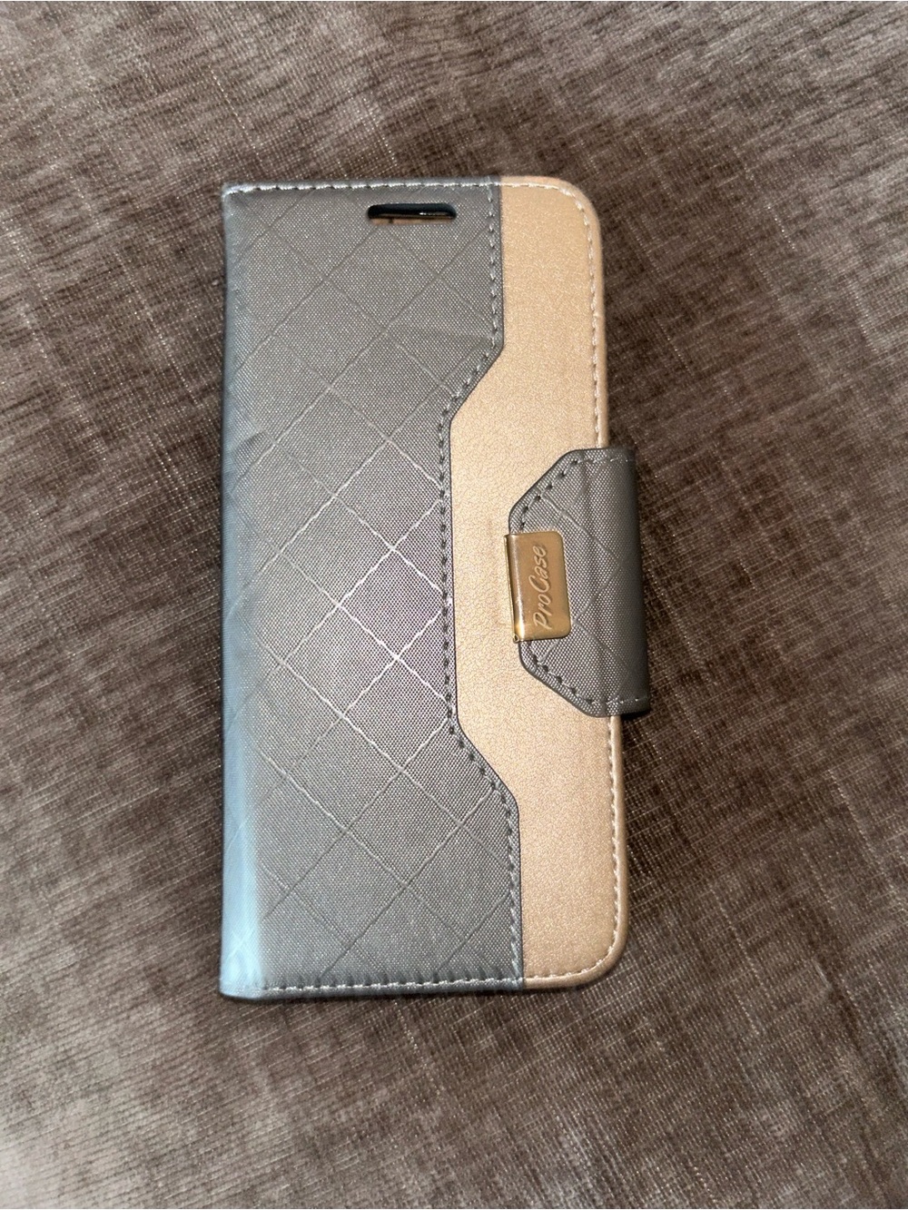 Samsung S8 phone case Gray & Gold Quilted Flip Wallet Phone Case